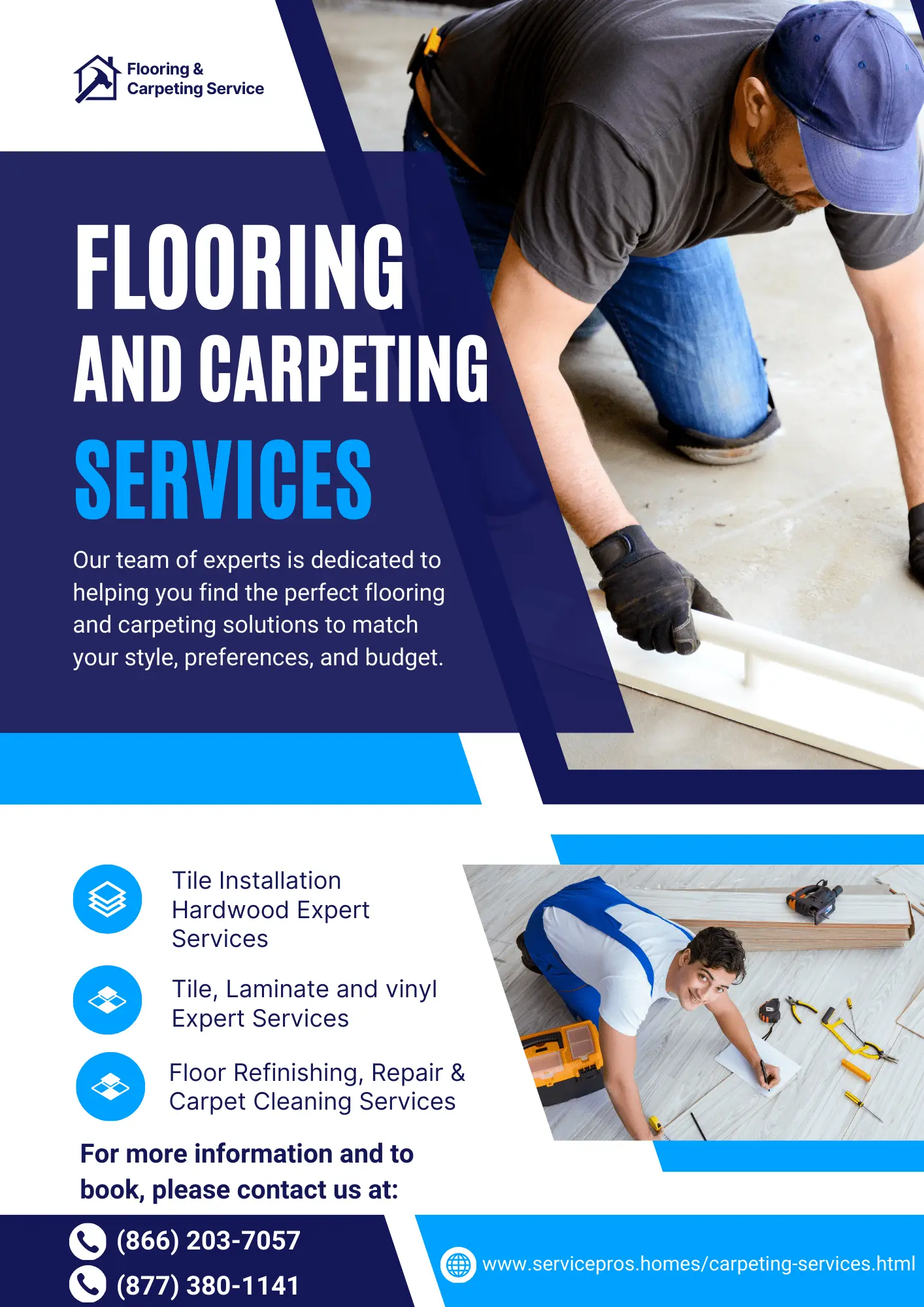 Flooring contractor installing hardwood planks in a living room